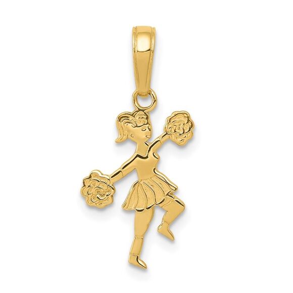10K Yellow Gold Cheerleader with Pom-Poms Pendant